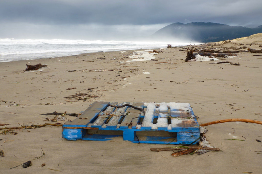 blue pallet on sand