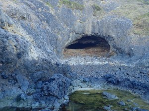 Looking into the mouth of the cave from the cobble zone