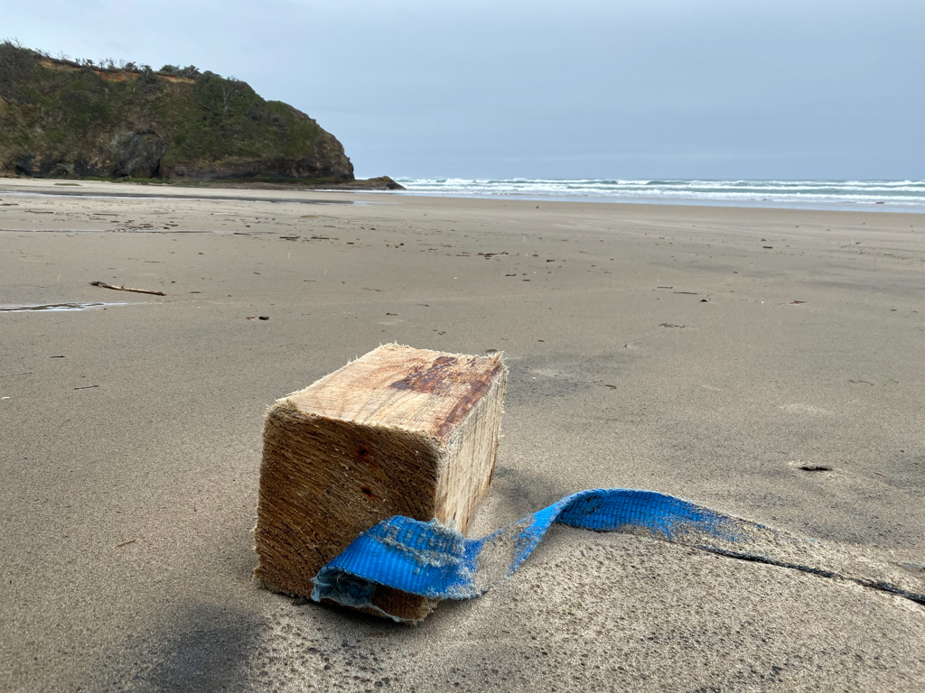 Wood block and heavy blue nylon strap